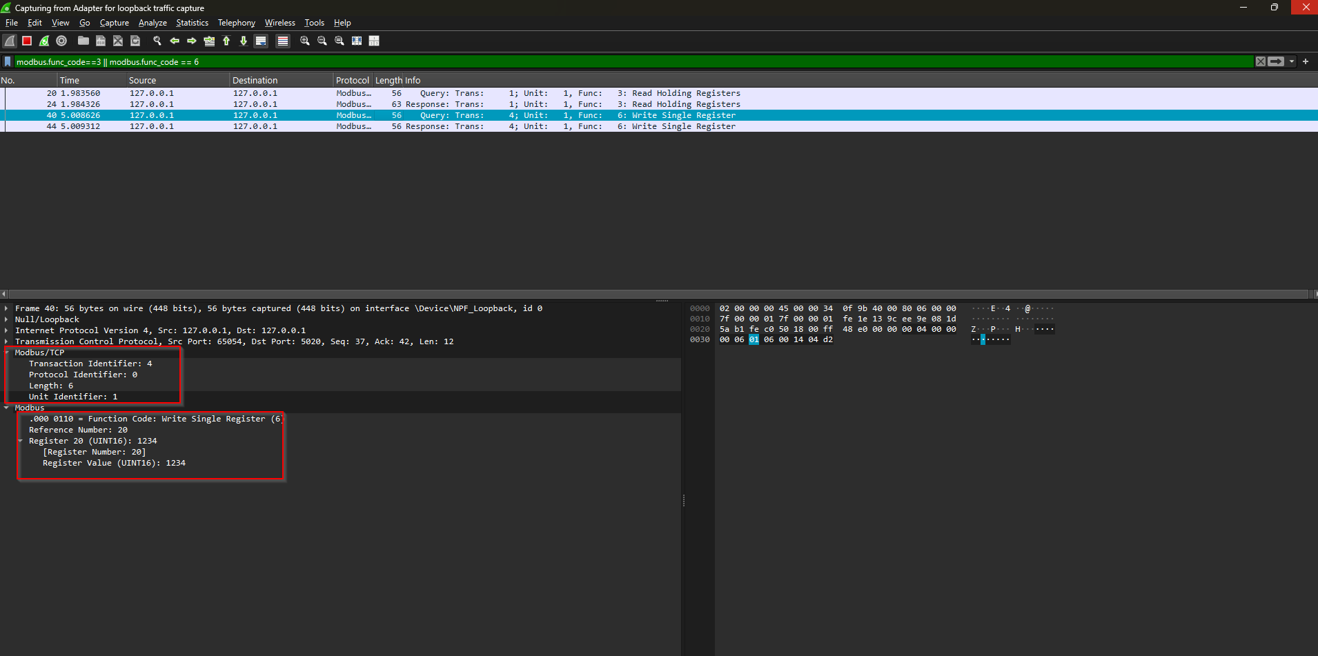 Normal Modbus write/read